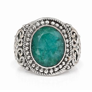 Anel Esmeralda Indiana Boho de Prata 925