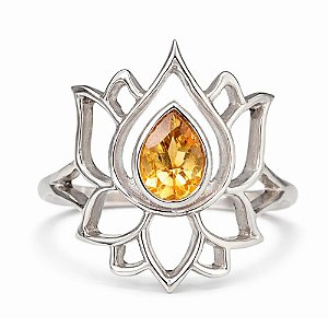 Anel Citrino Flor de Lótus de Prata 925