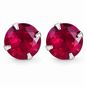 Brinco Rubi Zircônia Redondo 8 MM de Prata 925