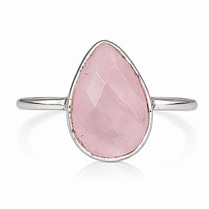 Anel Quartzo Rosa Gota Prata 925