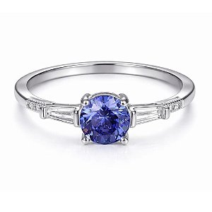 Anel Tanzanita Solitário Rebeca de Prata 925