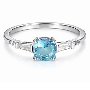 Anel Água Marinha Solitário Rebeca de Prata 925