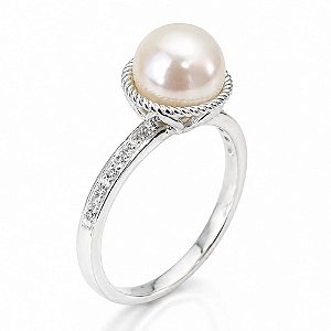 Anel Solitário Pérola de Prata 925