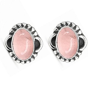 Brinco Quartzo Rosa Oval de Prata 925