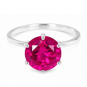 Anel Solitário Rubi Rosa 8 MM de Prata 925