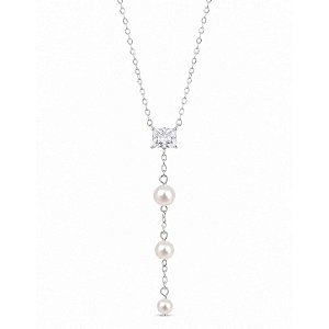 Colar Cristal e Pérola Prata 925
