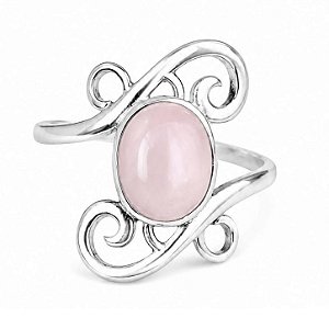 Anel Quartzo Rosa Arabescos de Prata 925