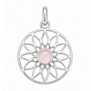 Pingente Quartzo Rosa Mandala de Prata 925