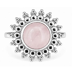 Anel Quartzo Rosa Margarida de Prata 925