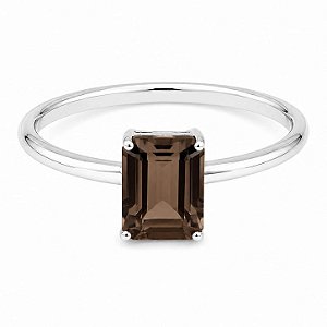 Anel Quartzo Fumê Retangular de Prata 925