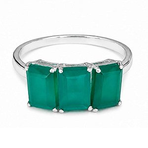 Anel Jade Três Pedras de Prata 925