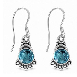 Brinco Água Marinha Natural Boho de Prata 925