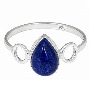 Anel Lápis Lazuli Gota Redondo de Prata 925