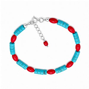 Pulseira Turquesa e Coral Prata 925