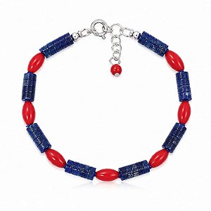 Pulseira Lápis Lazuli e Coral Prata 925
