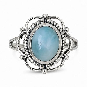 Anel Larimar Oval de Prata 925