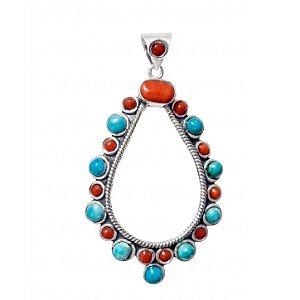 Pingente Turquesa e Coral Prata 925