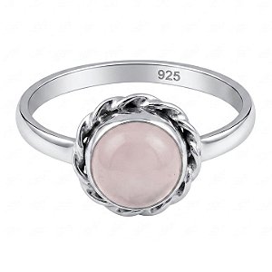 Anel Quartzo Rosa Cordinha Prata 925