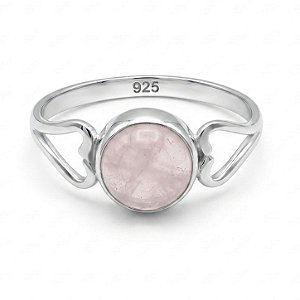 Anel Quartzo Rosa Lateral de Prata 925