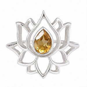 Anel Citrino Flor de Lótus de Prata 925