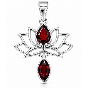 Pingente Granada Flor de Lótus Prata 925