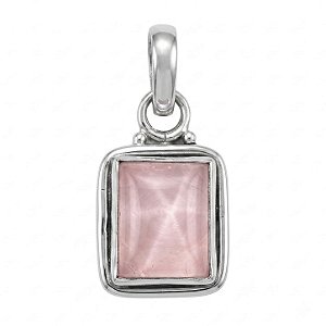 Pingente Retangular Quartzo Rosa Prata 925