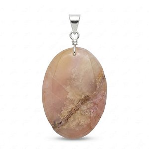 Pingente Opala Rosa Oval Prata 925