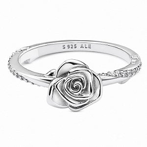 Anel Rosa Flor de Prata 925