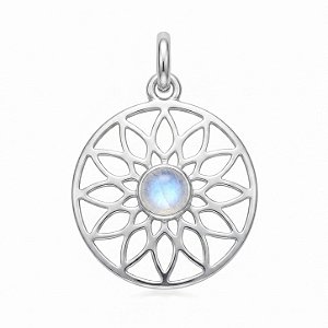 Pingente Pedra da Lua Mandala Prata 925