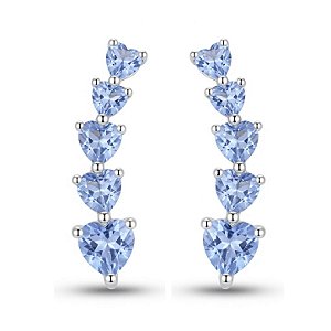 Brinco Earcuff Topázio Azul Coração Prata 925