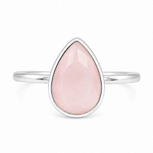 Anel Quartzo Rosa Gota de Prata 925