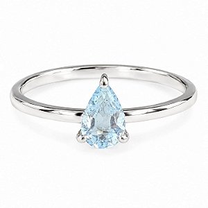 Anel Água Marinha Gota Slim de Prata 925