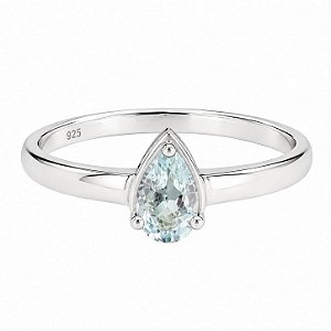 Anel Água Marinha Gota Garras de Prata 925