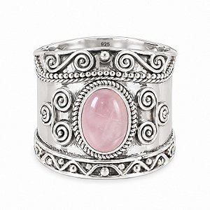 Anel Quartzo Rosa Indiano Prata 925