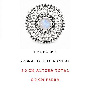 Anel Pedra da Lua Mandala Prata 925