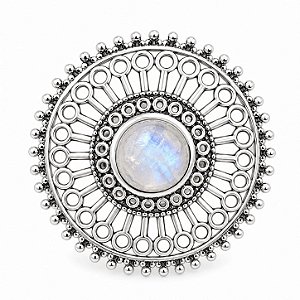 Anel Pedra da Lua Mandala Prata 925