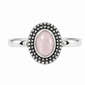 Anel Quartzo Rosa Oval Indiano de Prata 925