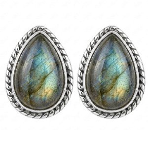 Brinco Labradorita Gota de Prata 925