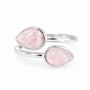 Anel Quartzo Rosa Duplo de Prata 925