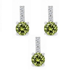 Conjunto Brinco e Pingente Peridoto Prata 925