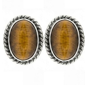 Brinco Olho de Tigre Oval de Prata 925
