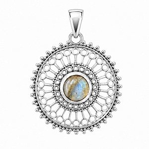 Pingente Labradorita Mandala de Prata 925