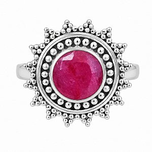 Anel Rubi Indiano Sol de Prata 925 Chic
