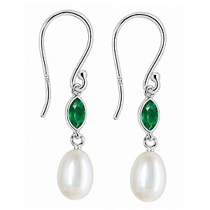 Brinco Esmeralda e Pérola de Prata 925