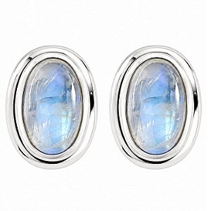 Brinco Pedra da Lua Oval Slim de Prata 925