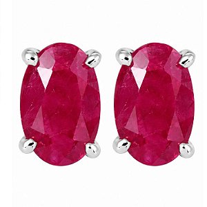 Brinco Rubi Oval de Prata 925