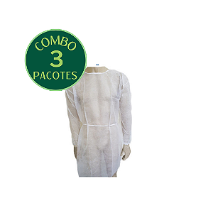 COMBO - 3 PACOTES - AVENTAL DESCARTÁVEL BRANCO MANGA LONGA 20g - DRAKKAR