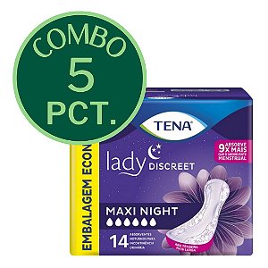 COMBO - 5 PACOTES - ABSORVENTE TENA LADY DISCREET MAXI NIGHT - 14 unid.