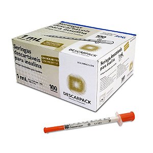 Seringa Insulina 1ml Ag 8,0 X 0,30 Cx. C/100 - Descarpack