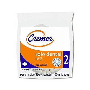 Algodão Rolete Nº 2 C/100 - Cremer - Dental PHS - Produtos Médicos e  Odontológicos